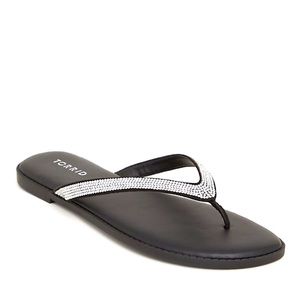 Torrid Black Rhinestone Faux Leather Flip Flops